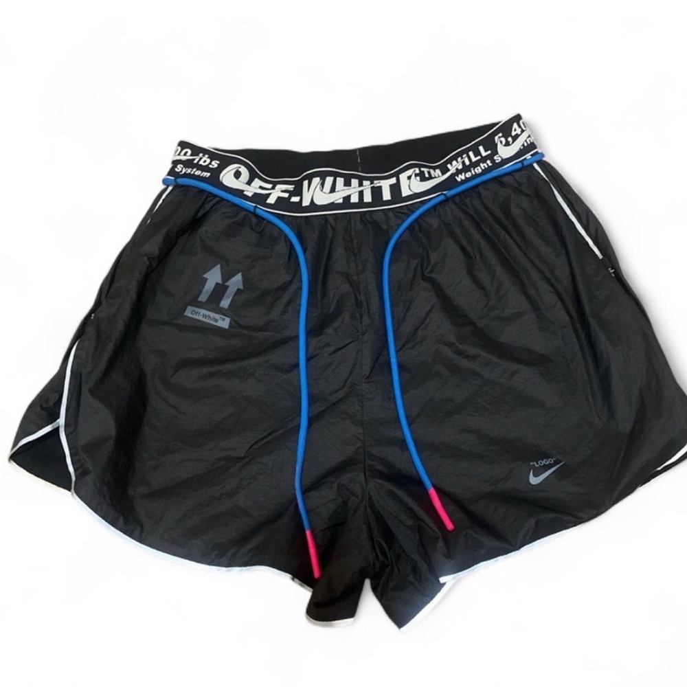 Off-White Black Athletic Shorts with Blue Accents